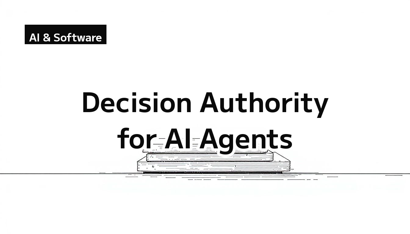 A monochrome fine-line illustration of stacked boards forming a single base, a metaphor for separating an AI agent's decisions by type