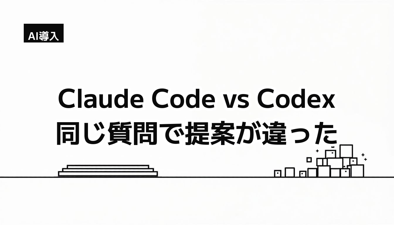 積み重ねた板の山と立方体の集まりが左右に離れて置かれた、モノクロの線画