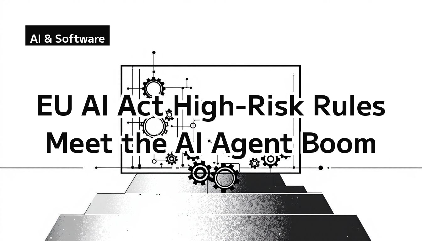 EU AI Act high-risk rules and AI agent governance — monochrome illustration of gears arranged inside a frame, a metaphor for governance and control