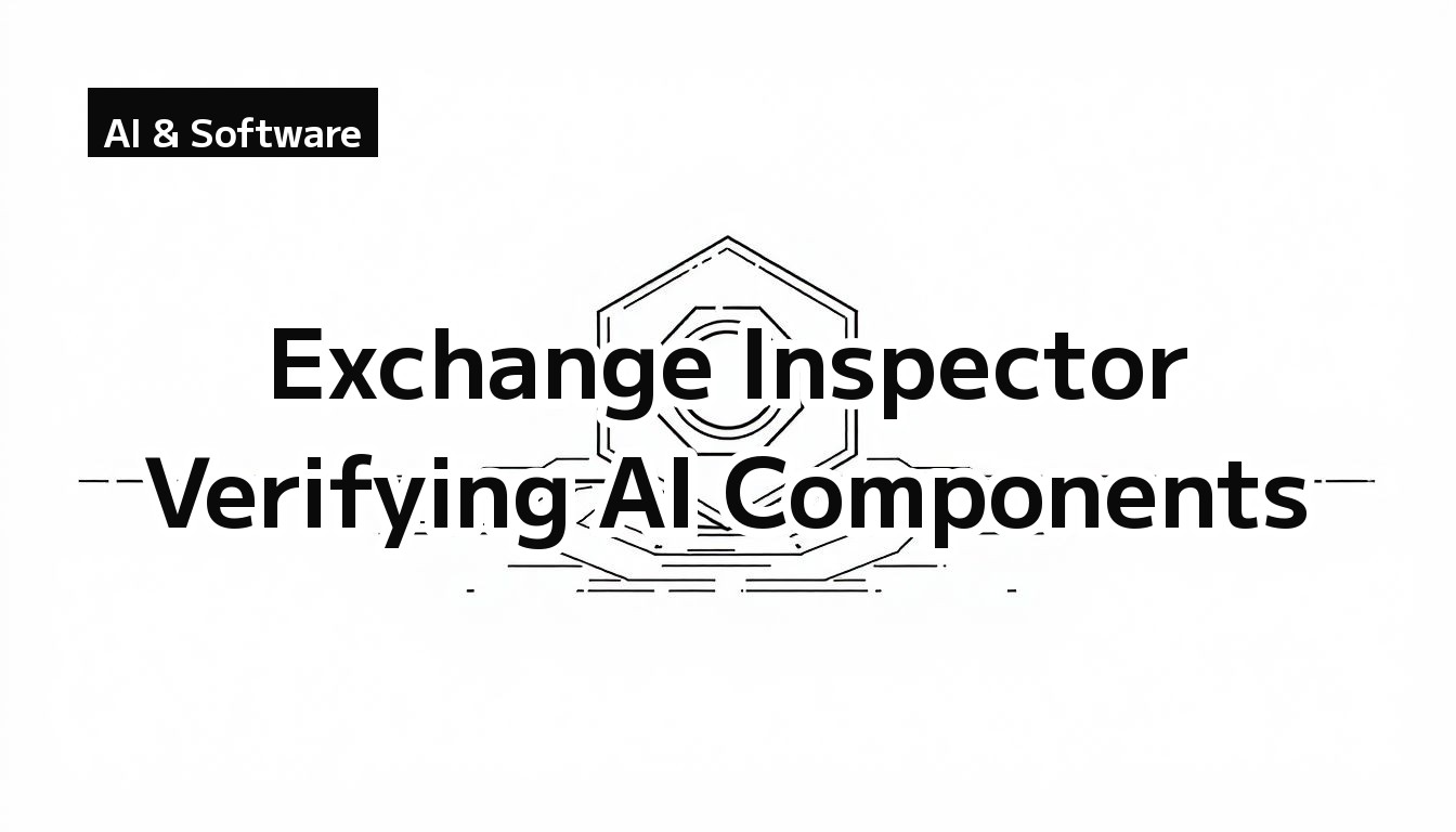 Monochrome fine-line illustration of a hexagonal component bearing an inspection mark, drawn in thin black strokes on a white background